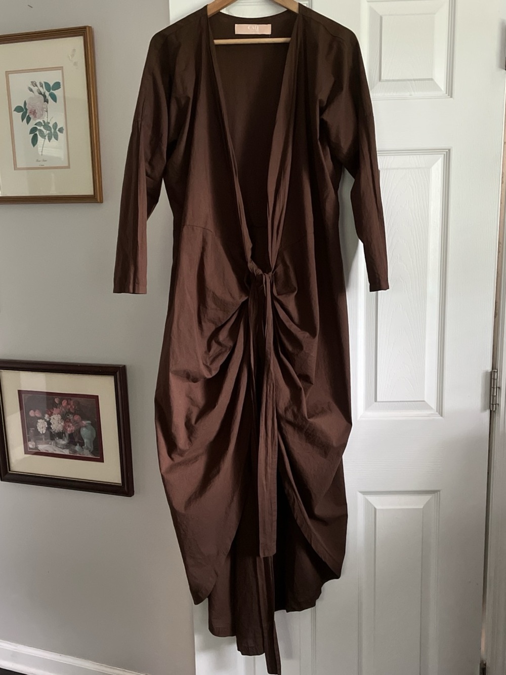 Cali by Cali Dreaming light weight cotton brown wrap maxi Dress